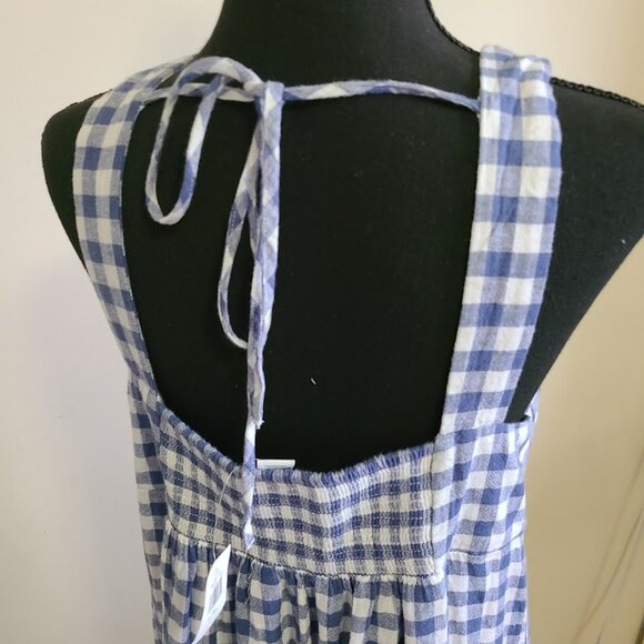 Linen Blend Gingham Dress M Petite Blue Check Tie Back Sundress Old Navy - Picture 5 of 9